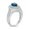 Thumbnail Image 1 of Pear-Shaped London Blue Topaz and Lab-Created White Sapphire Double Frame Ring in Sterling Silver