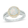 Thumbnail Image 1 of 8.0mm Lab-Created Opal and White Sapphire Frame Split Shank Ring in Sterling Silver and 14K Gold Plate
