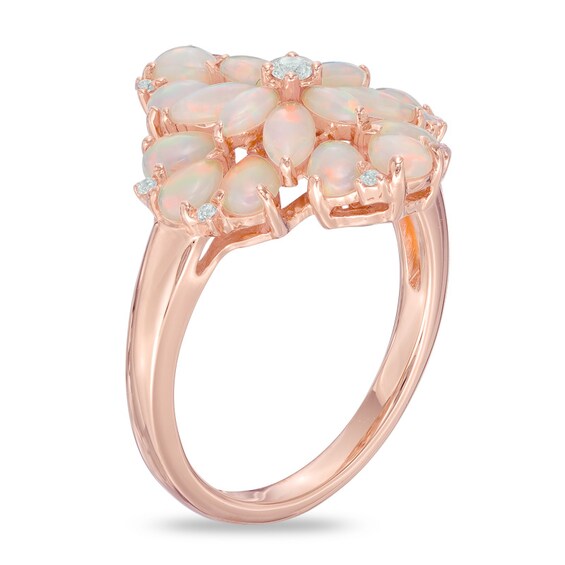 Lab-Created Opal and White Sapphire Flower Ring in Sterling Silver and 14K Rose Gold Plate