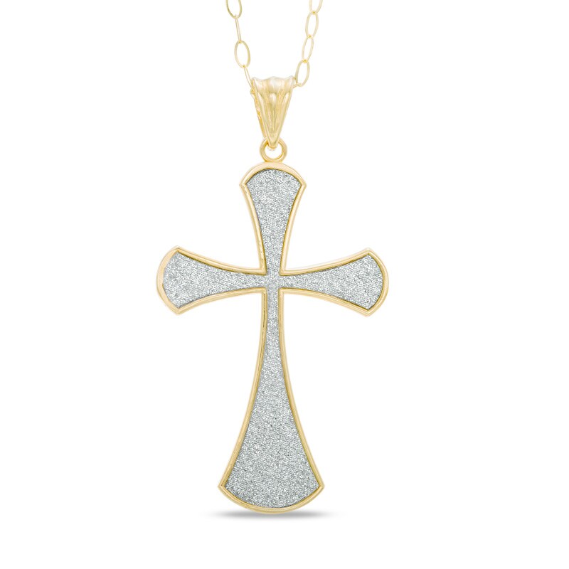Main Image 1 of Ornate Glitter Cross Pendant in 10K Gold
