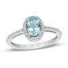 Thumbnail Image 1 of Oval Aquamarine and Lab-Created White Sapphire Frame Ring in 10K White Gold