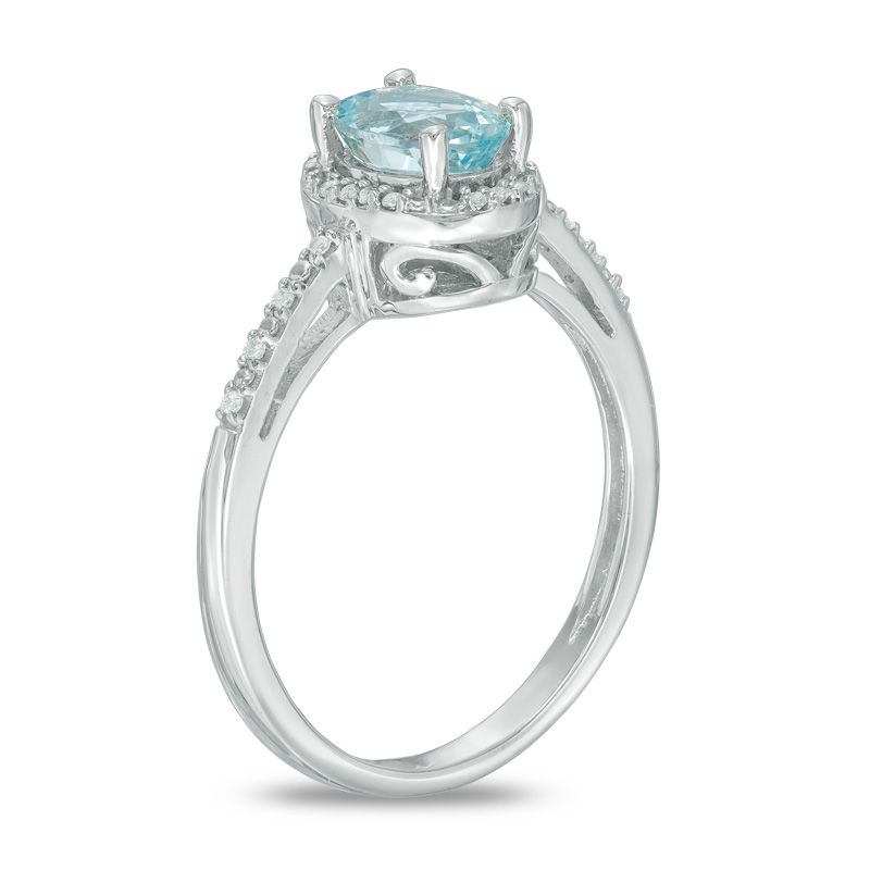 Main Image 2 of Oval Aquamarine and Lab-Created White Sapphire Frame Ring in 10K White Gold