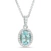 Thumbnail Image 1 of Oval Aquamarine and Lab-Created White Sapphire Frame Pendant in 10K White Gold