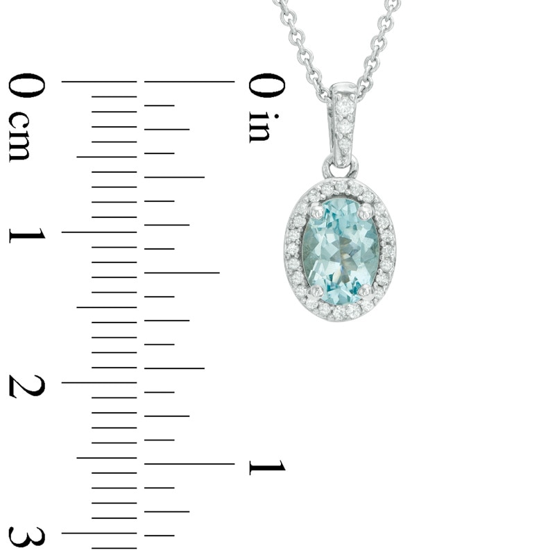Oval Aquamarine and Lab-Created White Sapphire Frame Pendant in 10K White Gold