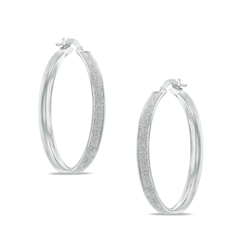 Glitter Hoop Earrings in 10K White Gold