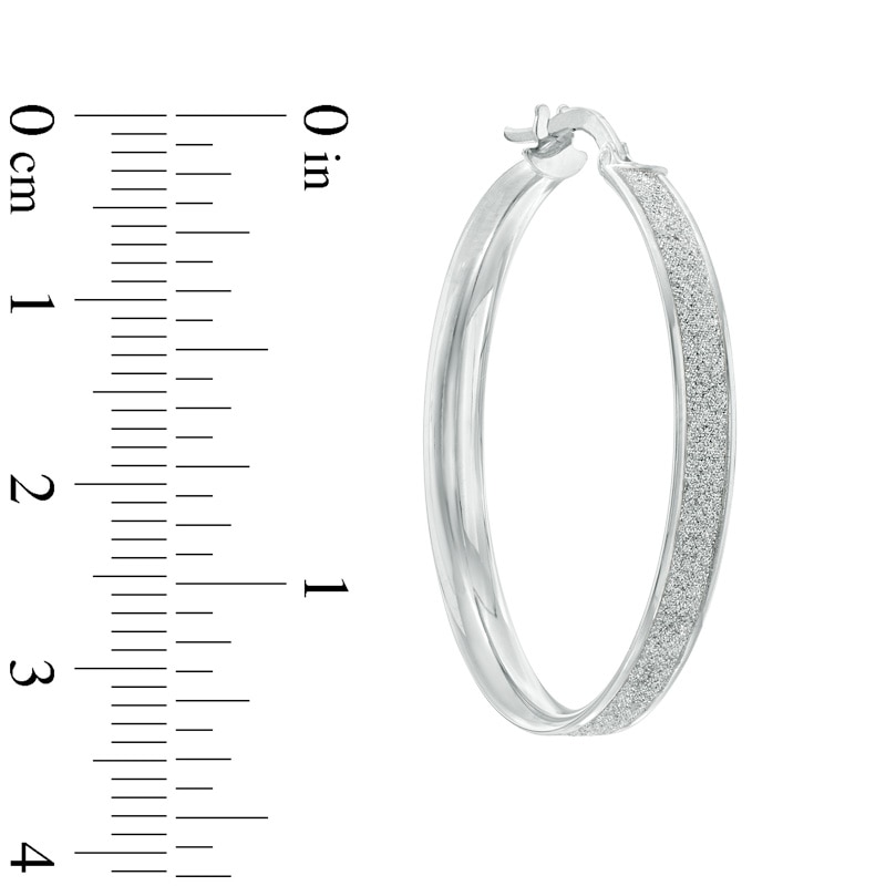 Main Image 2 of Glitter Hoop Earrings in 10K White Gold