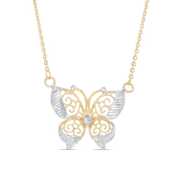 Filigree Butterfly Necklace in 10K Two-Tone Gold