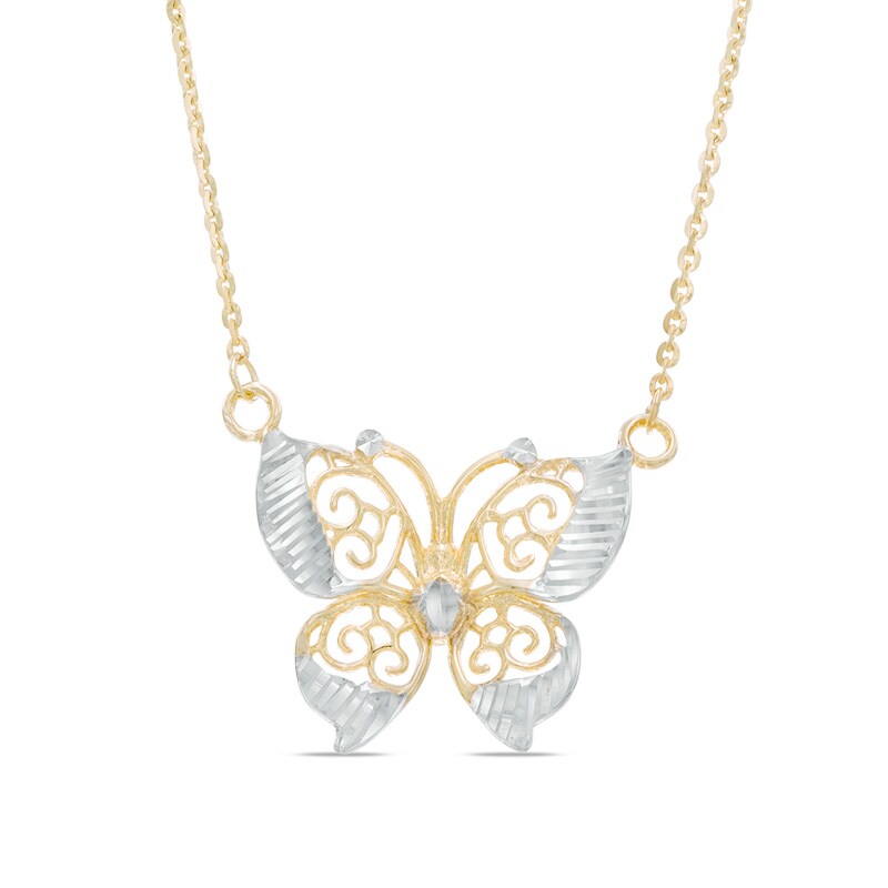 Main Image 1 of Filigree Butterfly Necklace in 10K Two-Tone Gold