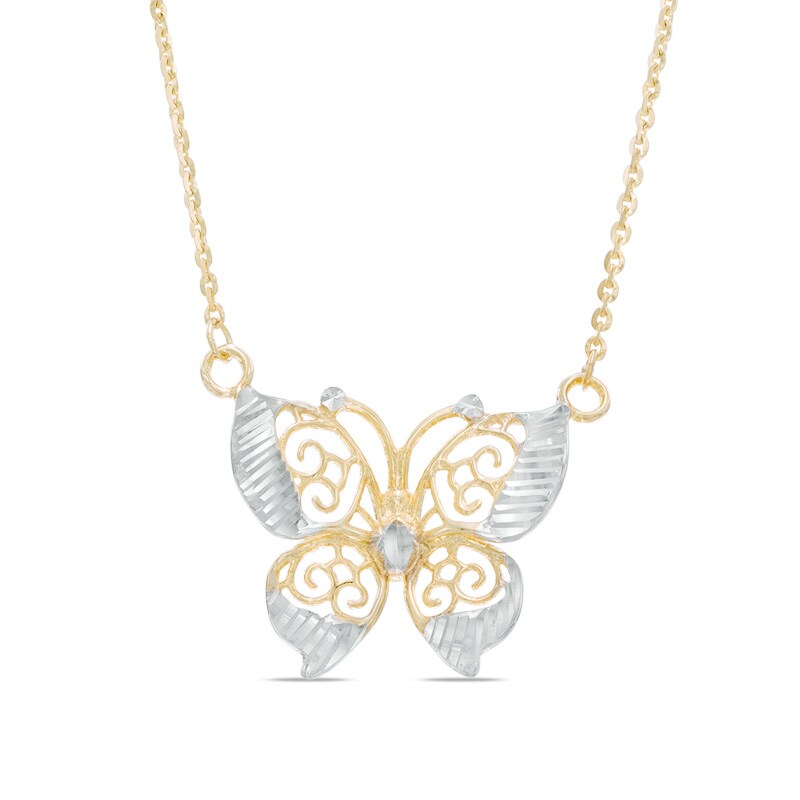 Filigree Butterfly Necklace in 10K Two-Tone Gold