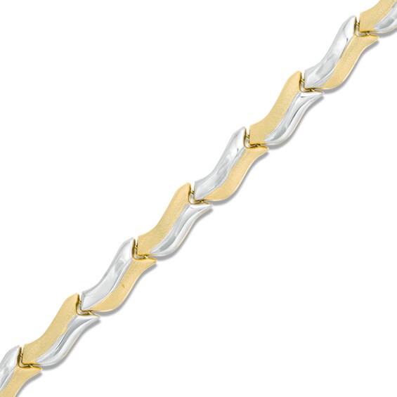 Satin Link Stampato Bracelet in 10K Two-Tone Gold - 7.5"