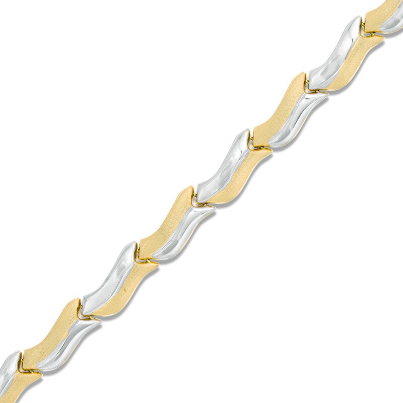 Main Image 1 of Satin Link Stampato Bracelet in 10K Two-Tone Gold - 7.5"