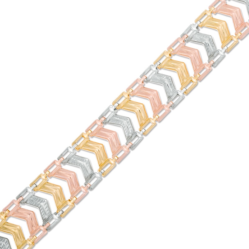 Main Image 1 of Chevron Link Bracelet in 10K Tri-Tone Gold - 7.5"