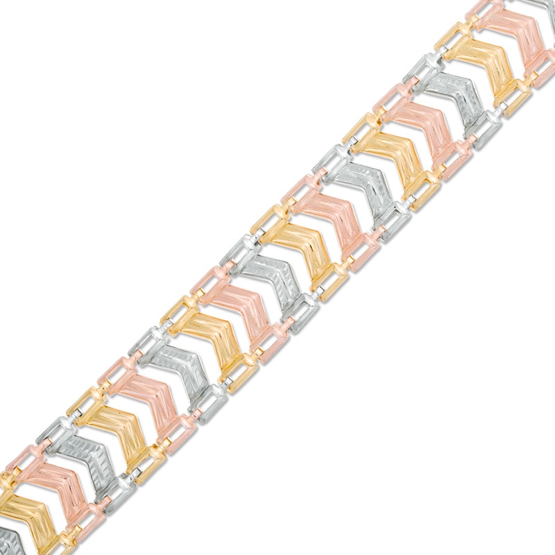 Chevron Link Bracelet in 10K Tri-Tone Gold - 7.5"