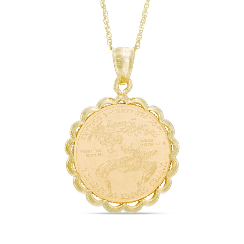 Scalloped Liberty Coin Pendant in 14K Gold