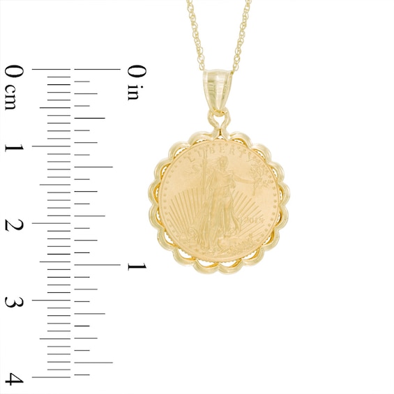 Scalloped Liberty Coin Pendant in 14K Gold