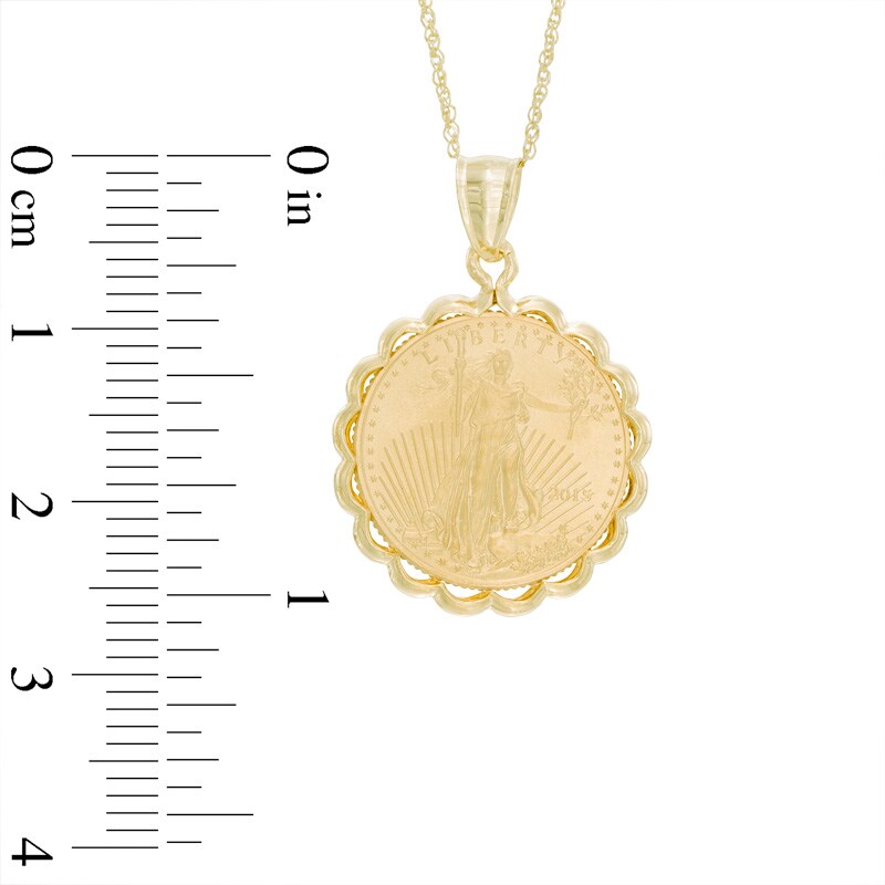 Scalloped Liberty Coin Pendant in 14K Gold