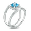 Thumbnail Image 2 of 6.0mm Cushion-Cut Blue Topaz and Lab-Created White Sapphire Frame Ring in Sterling Silver