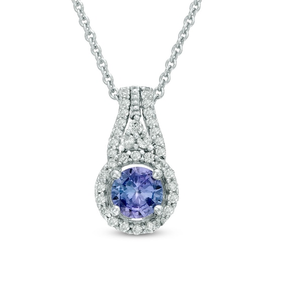 5.0mm Tanzanite and 1/6 CT. T.w. Diamond Frame Pendant in 10K White Gold