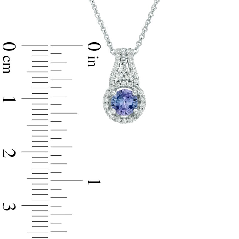 Main Image 2 of 5.0mm Tanzanite and 1/6 CT. T.W. Diamond Frame Pendant in 10K White Gold