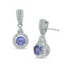 Thumbnail Image 1 of 4.0mm Tanzanite and 1/4 CT. T.W. Diamond Frame Vintage-Style Drop Earrings in 10K White Gold