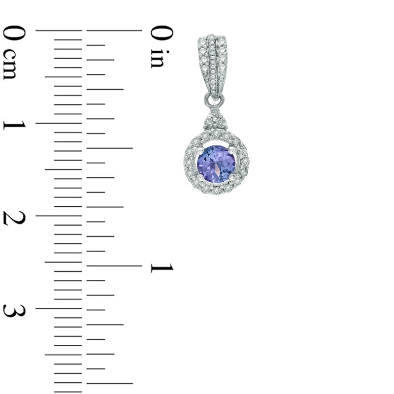 Main Image 2 of 4.0mm Tanzanite and 1/4 CT. T.W. Diamond Frame Vintage-Style Drop Earrings in 10K White Gold