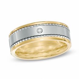 Diamond Accent Grooved Wedding Band in Two-Tone IP Ceramic