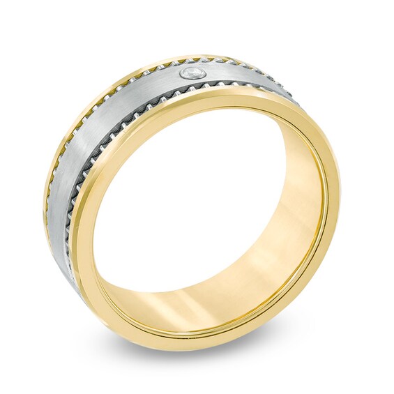 Diamond Accent Grooved Wedding Band in Two-Tone IP Ceramic