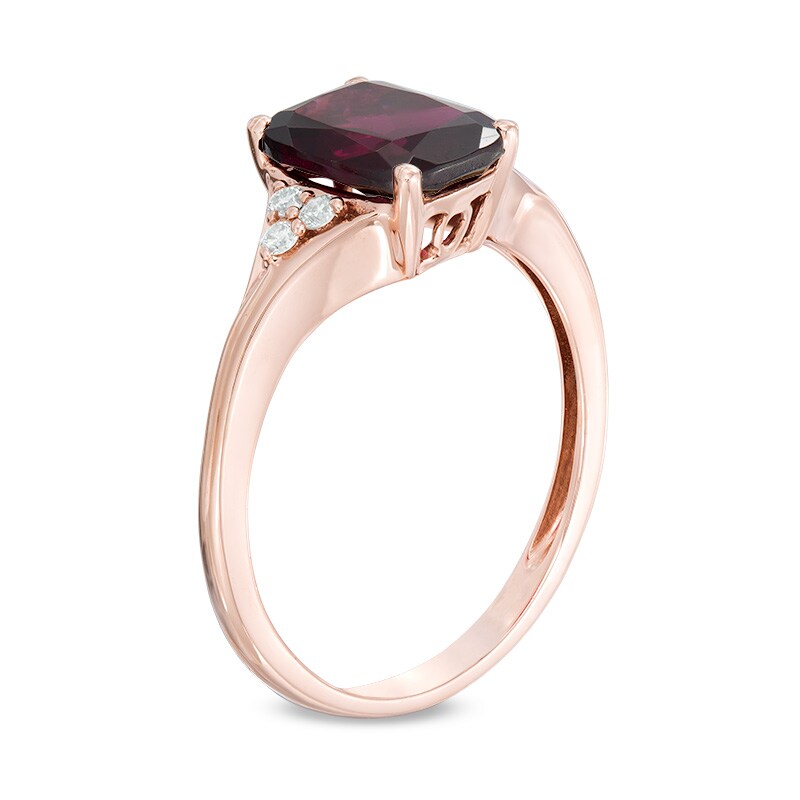 Main Image 2 of Cushion-Cut Rhodolite Garnet and Diamond Accent Tri-Sides Ring in 10K Rose Gold
