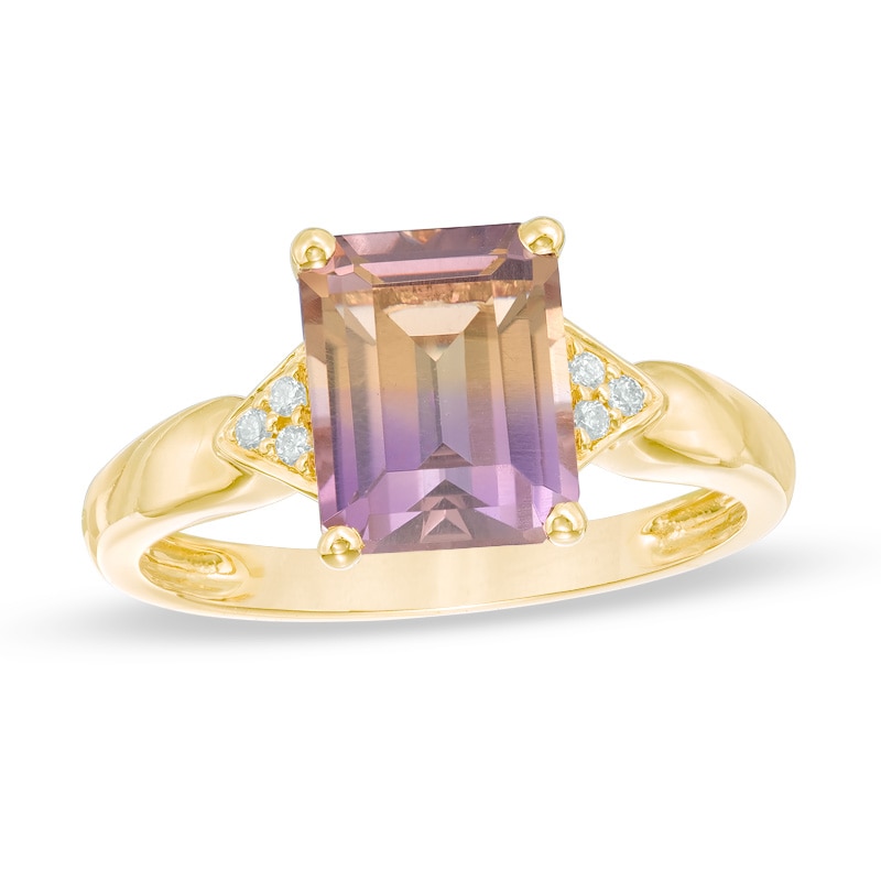 Main Image 1 of Emerald-Cut Ametrine and Diamond Accent Ring in 10K Gold