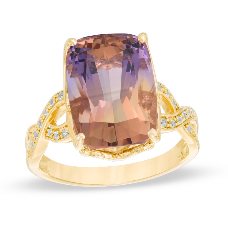 Main Image 1 of Cushion-Cut Ametrine and Lab-Created White Sapphire Twist Ring in 10K Gold