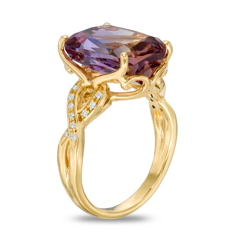 Main Image 2 of Cushion-Cut Ametrine and Lab-Created White Sapphire Twist Ring in 10K Gold