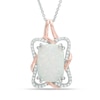 Thumbnail Image 1 of Cushion-Cut Lab-Created Opal and White Sapphire Twist Frame Pendant in Sterling Silver and 14K Rose Gold Plate
