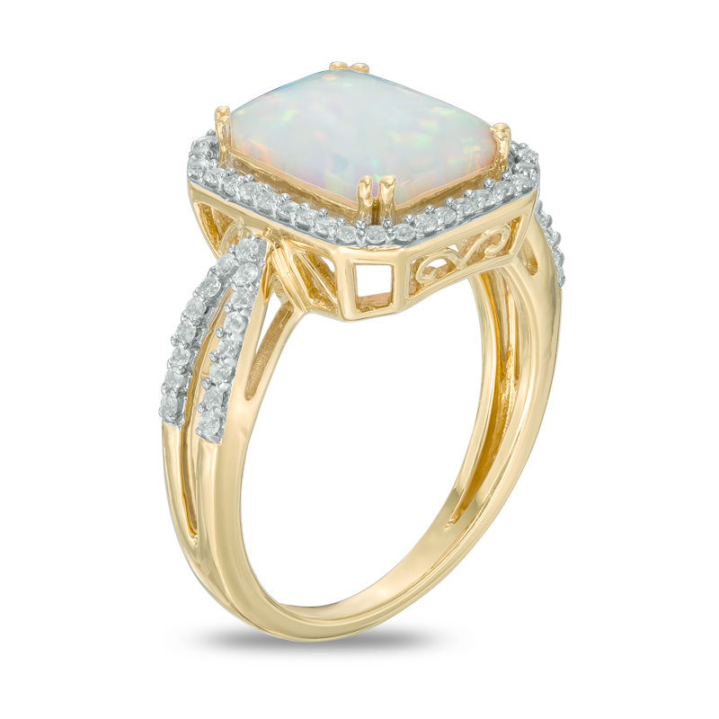 Main Image 2 of Octagon Lab-Created Opal and White Sapphire Frame Ring in 10K Gold