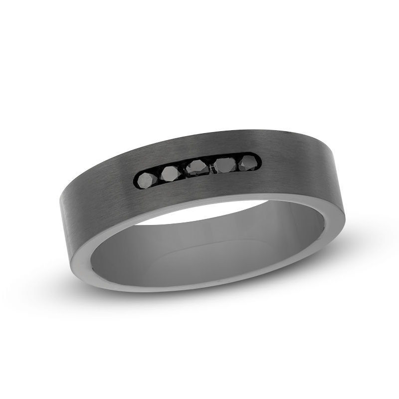 Men's 1/4 CT. T.W. Black Diamond Five Stone Wedding Band in Black IP Stainless Steel