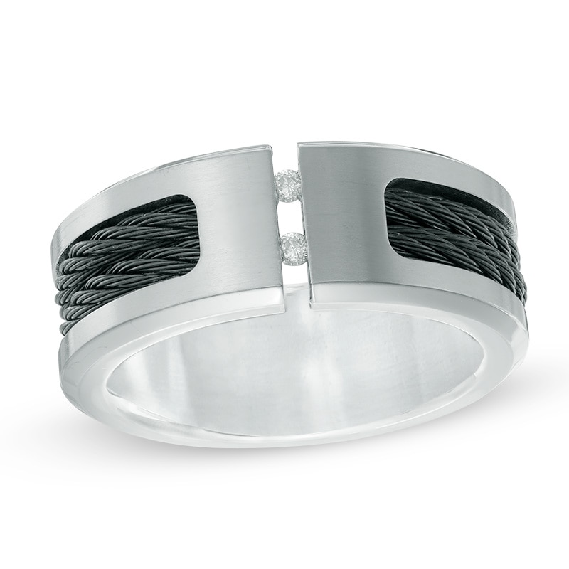 Main Image 1 of Men's Diamond Accent Cable Inlay Wedding Band in Two-Tone Titanium
