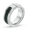 Thumbnail Image 1 of Men's Diamond Accent Cable Inlay Wedding Band in Two-Tone Titanium