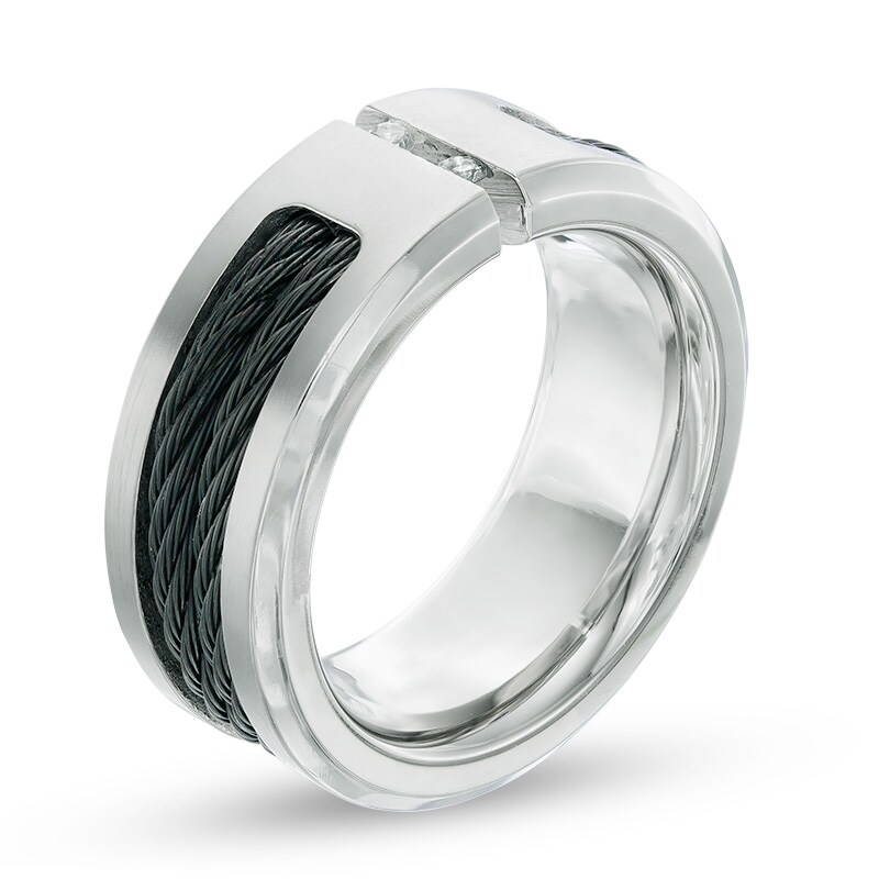 Men's Diamond Accent Cable Inlay Wedding Band in Two-Tone Titanium