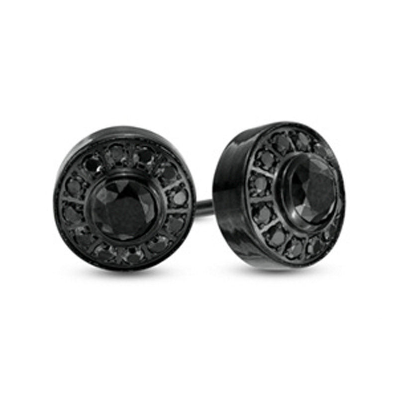 Men S Shaquille O Neal 1 2 Ct T W Enhanced Black Diamond Frame Stud Earrings In Stainless Steel With Ip Zales