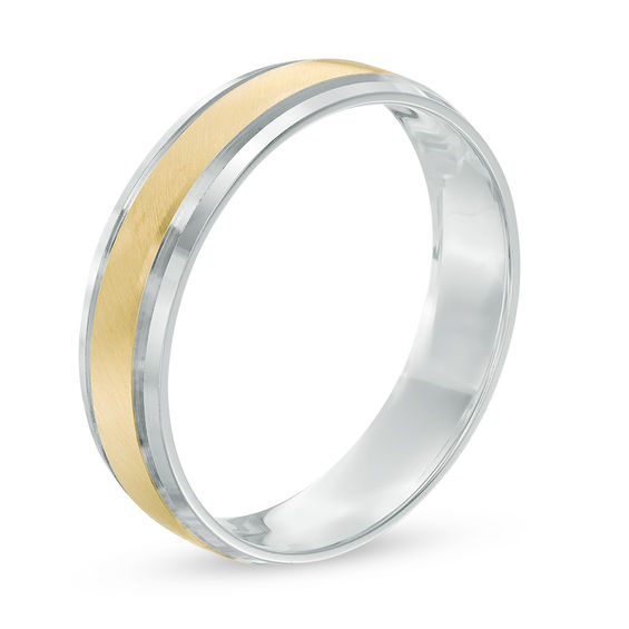 Men's 5.0mm Bevel Edge Wedding Band in 10K Two-Tone Gold