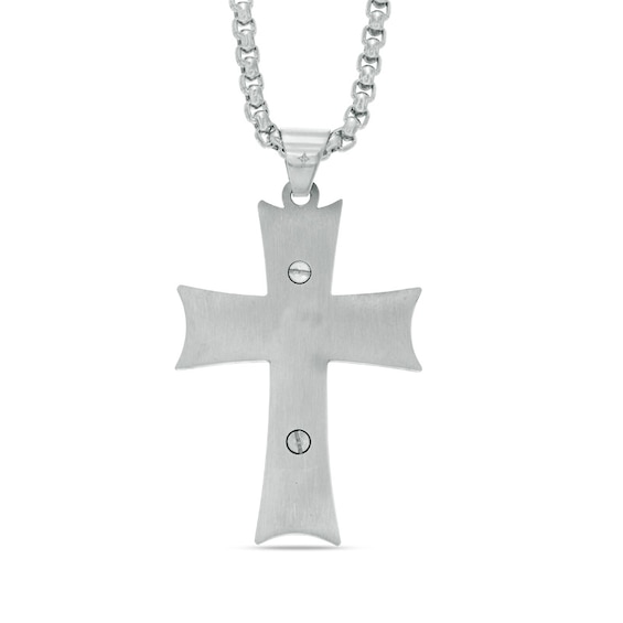 Men's Carbon Fiber Stacked Cross Pendant in Stainless Steel - 24"