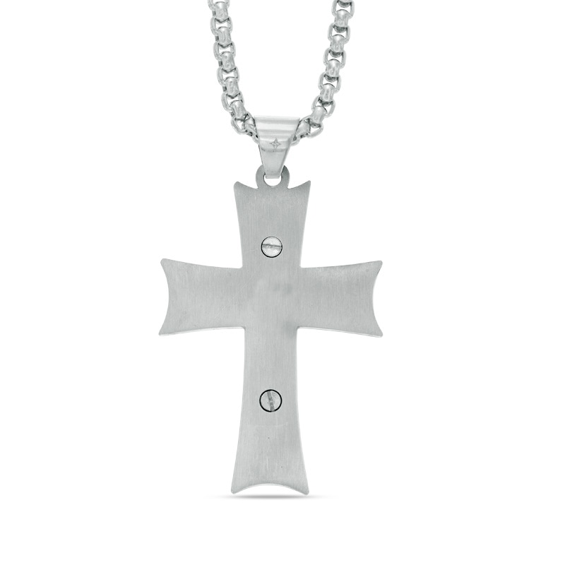 Main Image 2 of Men's Carbon Fiber Stacked Cross Pendant in Stainless Steel - 24"