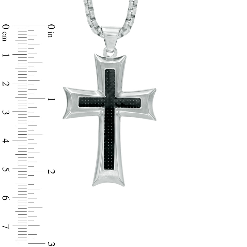 Main Image 3 of Men's Carbon Fiber Stacked Cross Pendant in Stainless Steel - 24"