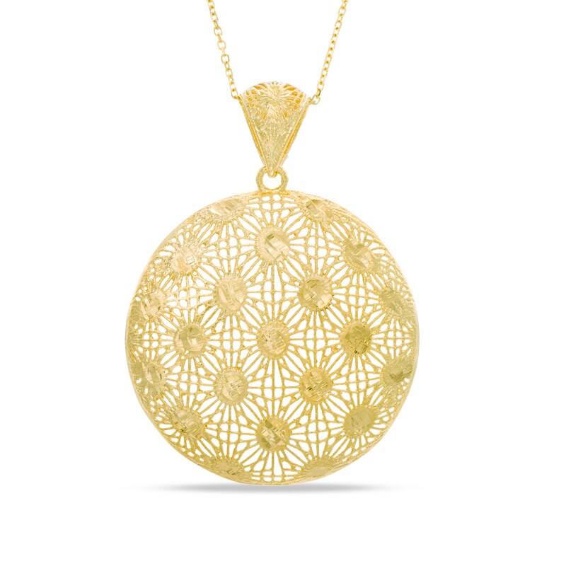 Main Image 1 of Peacock Feather Pattern Round Pendant in 10K Gold
