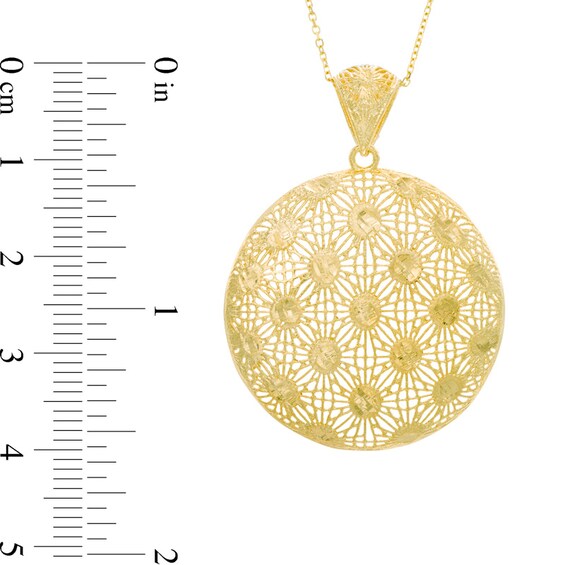 Peacock Feather Pattern Round Pendant in 10K Gold