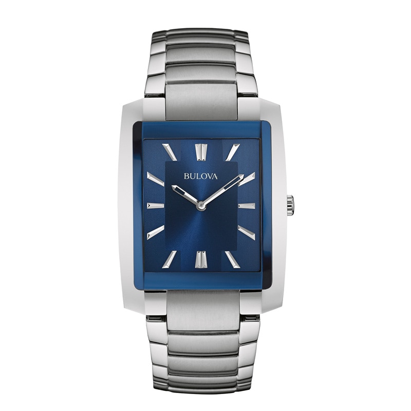 Men's Bulova Classic Watch with Blue Rectangular Dial (Model: 96A169)