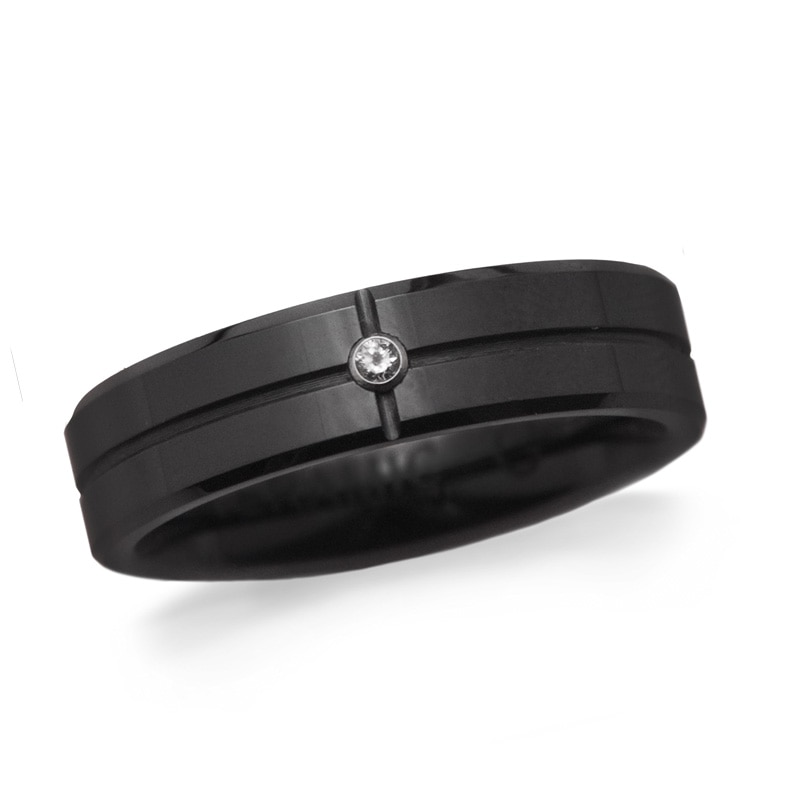 Main Image 1 of 6.0mm Diamond Accent Black Ceramic Wedding Band