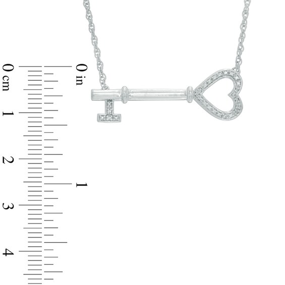 Diamond Accent Sideways Key Necklace in Sterling Silver