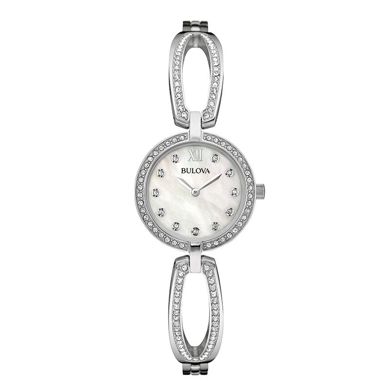 Ladies' Bulova Crystal Accent Watch with Mother-of-Pearl Dial (Model: 96L223)