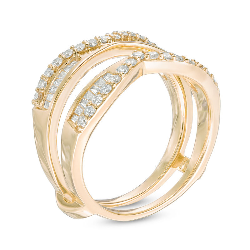 Main Image 2 of 3/4 CT. T.W. Baguette and Round Diamond Chevron Solitaire Enhancer in 14K Gold