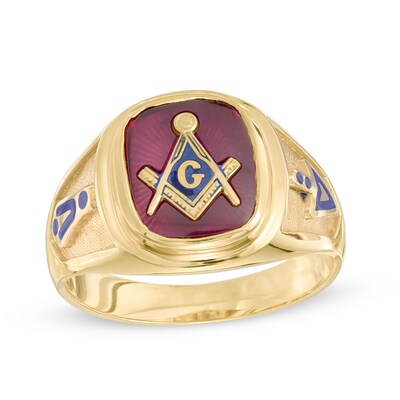 Men S Cushion Cut Red Spinel And Enamel Comfort Fit Masonic Ring